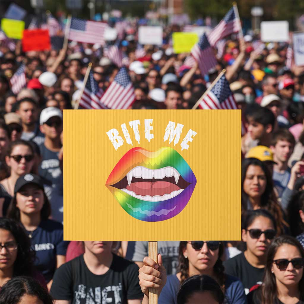 Vampire Gay Protest Sign Bite Me Funny Halloween Spooky LGBT TS09 Horizontal 18