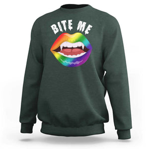 Vampire Gay Sweatshirt Bite Me Funny Halloween Spooky LGBT TS09 Dark Forest Green Print Your Wear