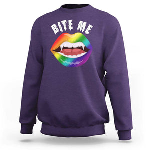 Vampire Gay Sweatshirt Bite Me Funny Halloween Spooky LGBT TS09 Purple Print Your Wear