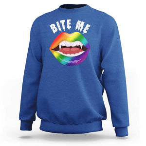 Vampire Gay Sweatshirt Bite Me Funny Halloween Spooky LGBT TS09 Royal Blue Print Your Wear