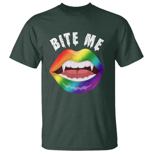 Vampire Gay T Shirt Bite Me Funny Halloween Spooky LGBT TS09 Dark Forest Green Print Your Wear