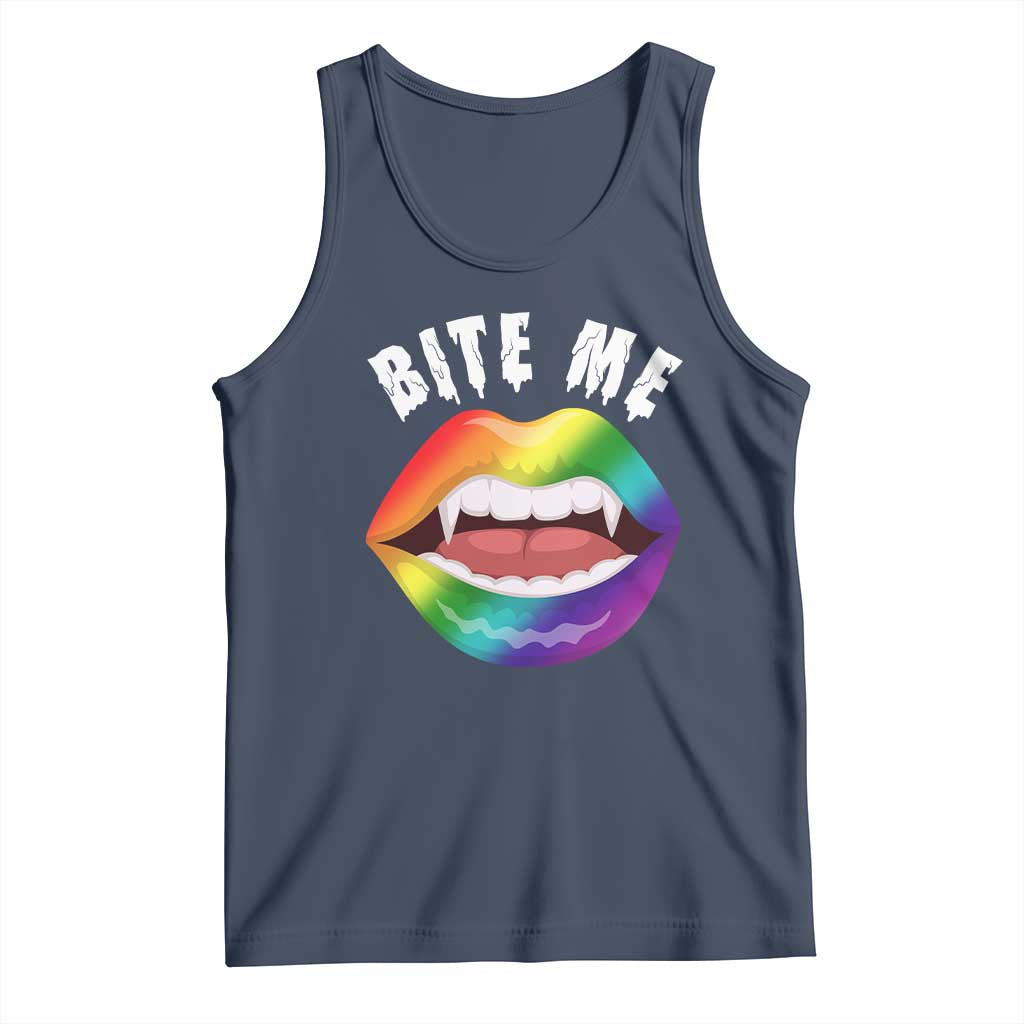 Vampire Gay Tank Top Bite Me Funny Halloween Spooky LGBT TS09 Navy Print Your Wear
