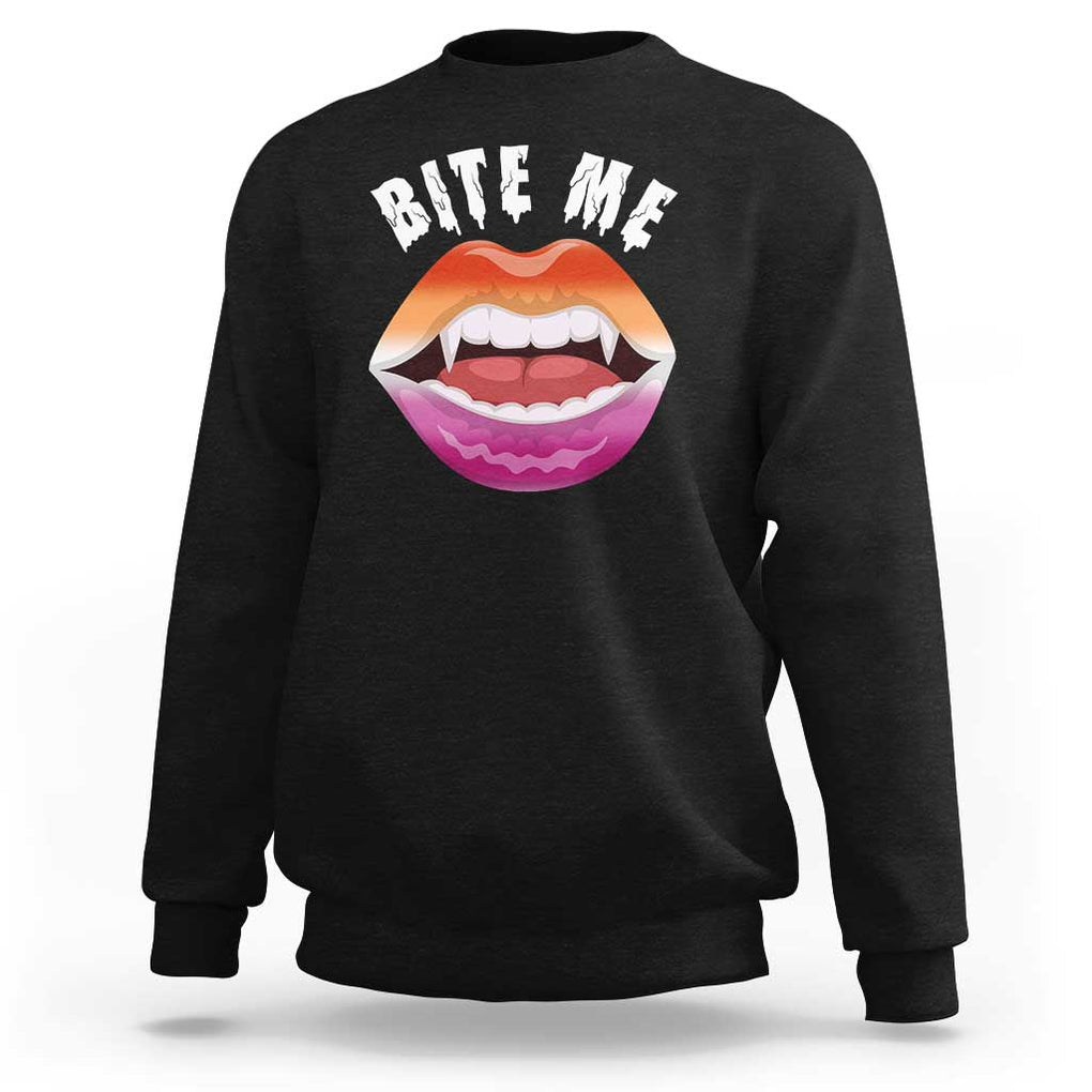 Vampire Lesbian Sweatshirt Bite Me Funny Halloween Spooky LGBT TS09 Black Print Your Wear