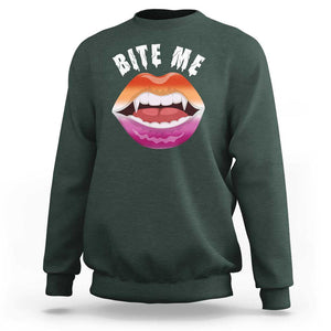 Vampire Lesbian Sweatshirt Bite Me Funny Halloween Spooky LGBT TS09 Dark Forest Green Print Your Wear