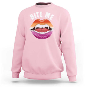 Vampire Lesbian Sweatshirt Bite Me Funny Halloween Spooky LGBT TS09 Light Pink Print Your Wear