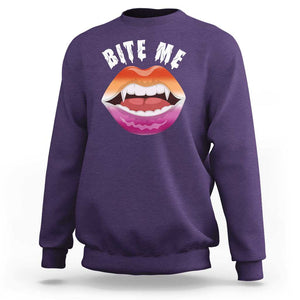 Vampire Lesbian Sweatshirt Bite Me Funny Halloween Spooky LGBT TS09 Purple Print Your Wear