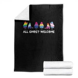 Funny Halloween Throw Blanket All Ghost Welcome Cute Ghost Rainbow TS09 Black Print Your Wear