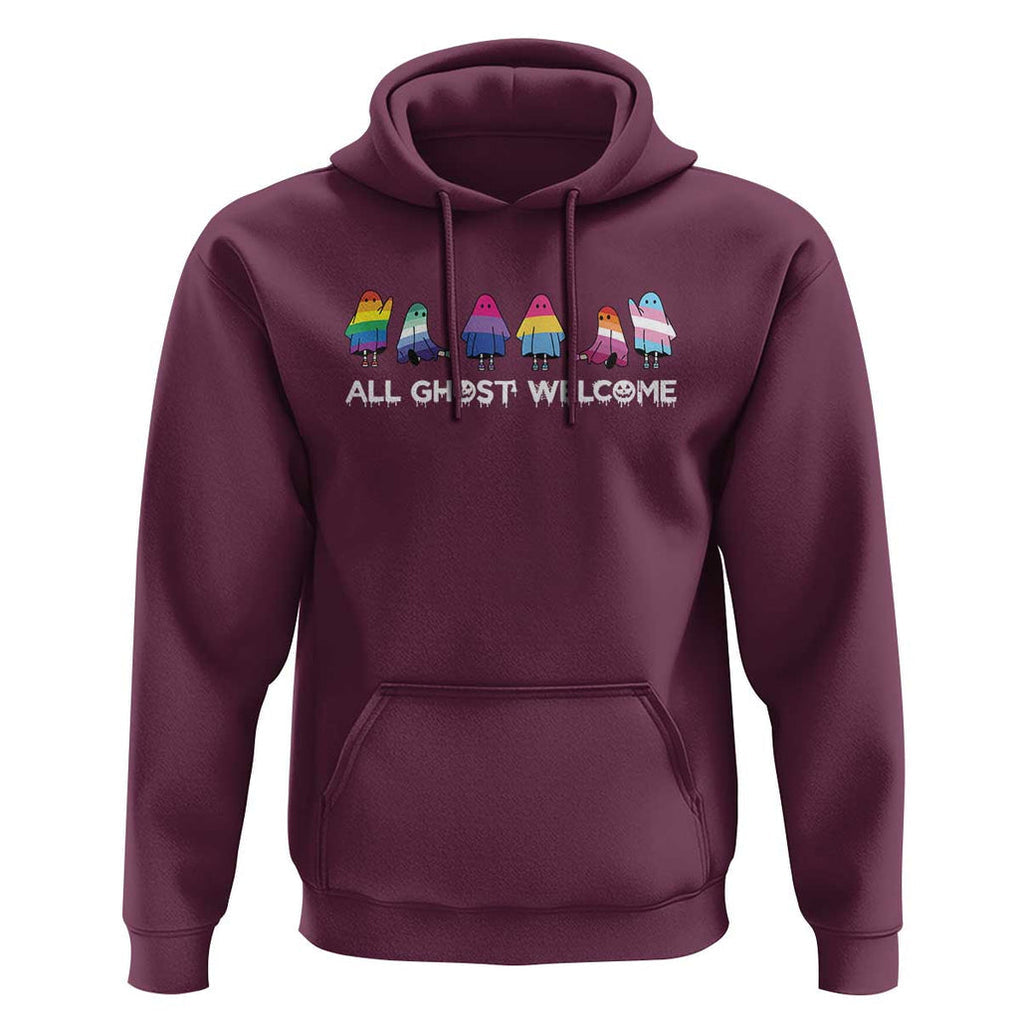 Funny Halloween Hoodie All Ghost Welcome Cute Ghost Rainbow TS09 Maroon Print Your Wear