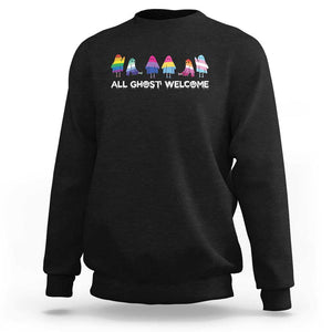 Funny Halloween Sweatshirt All Ghost Welcome Cute Ghost Rainbow TS09 Black Print Your Wear