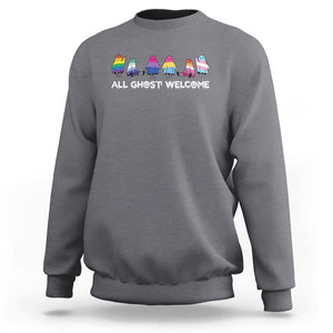 Funny Halloween Sweatshirt All Ghost Welcome Cute Ghost Rainbow TS09 Charcoal Print Your Wear