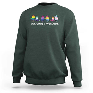 Funny Halloween Sweatshirt All Ghost Welcome Cute Ghost Rainbow TS09 Dark Forest Green Print Your Wear