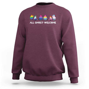 Funny Halloween Sweatshirt All Ghost Welcome Cute Ghost Rainbow TS09 Maroon Print Your Wear