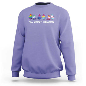 Funny Halloween Sweatshirt All Ghost Welcome Cute Ghost Rainbow TS09 Violet Print Your Wear