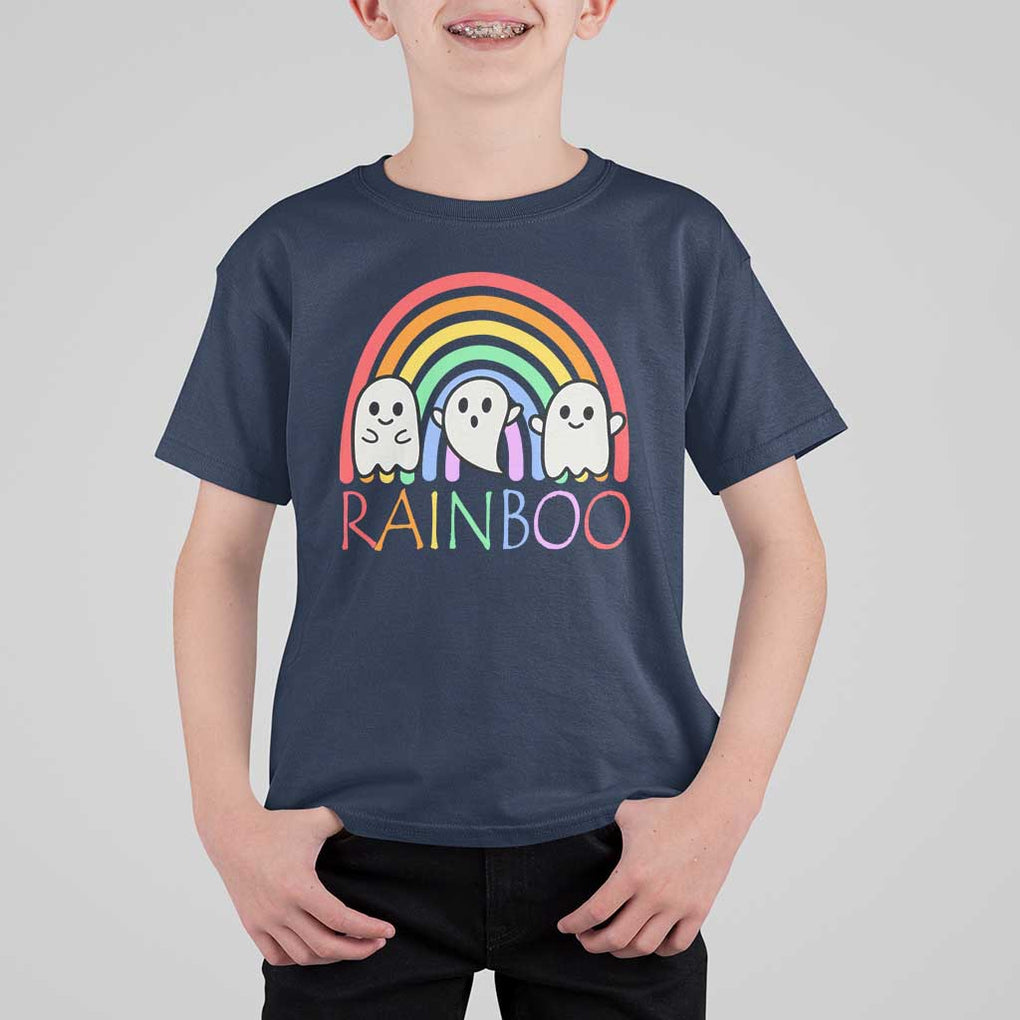 Funny Halloween T Shirt For Kid Rainboo Cute Ghost Rainbow TS09 Navy Print Your Wear
