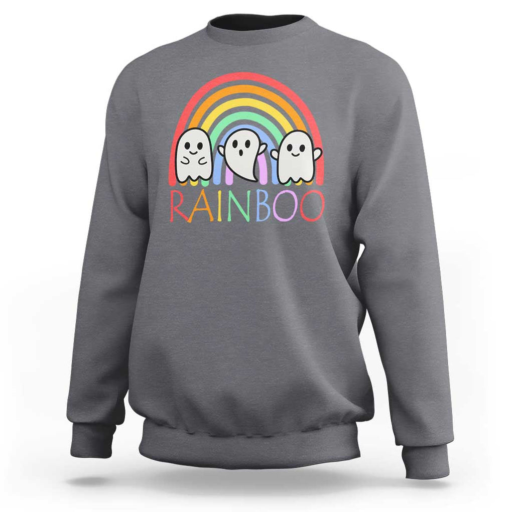 Funny Halloween Sweatshirt Rainboo Cute Ghost Rainbow TS09 Charcoal Print Your Wear