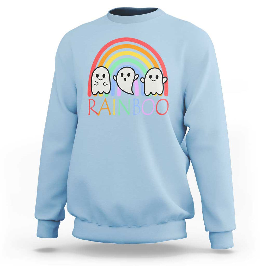 Funny Halloween Sweatshirt Rainboo Cute Ghost Rainbow TS09 Light Blue Print Your Wear