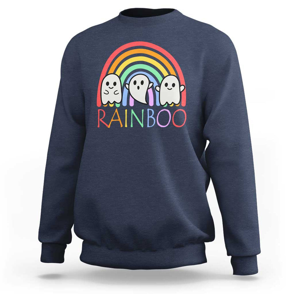 Funny Halloween Sweatshirt Rainboo Cute Ghost Rainbow TS09 Navy Print Your Wear