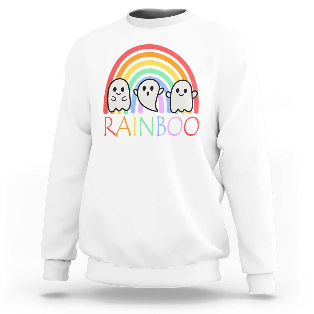 Funny Halloween Sweatshirt Rainboo Cute Ghost Rainbow TS09 White Print Your Wear