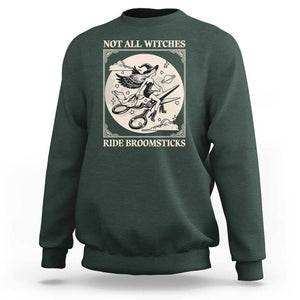 Funny Halloween Lesbian Sweatshirt Some Witches Don't Ride Broomsticks Les Witch TS09 Dark Forest Green Print Your Wear