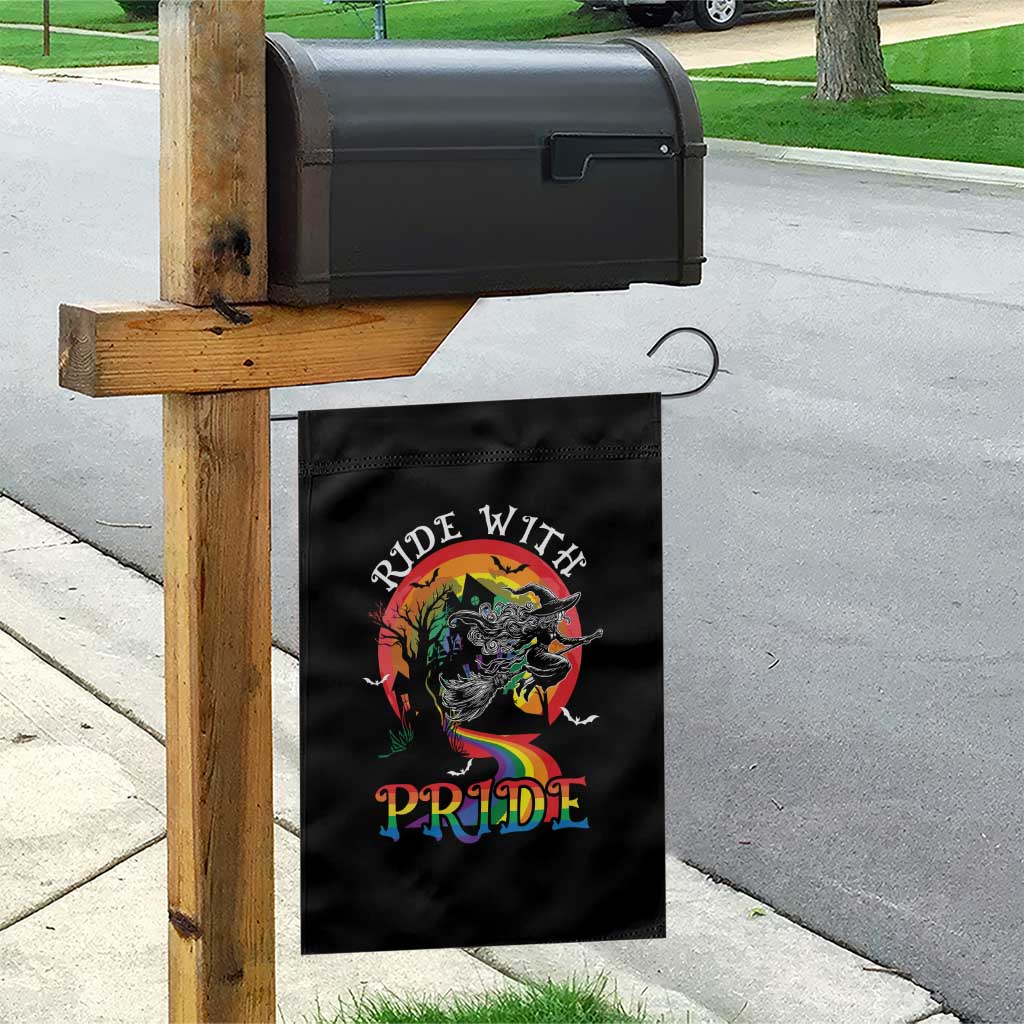 Funny Halloween LGBT Garden Flag Ride With Pride Witch Rainbow Spooky And Pride TS09 Print Your Wear