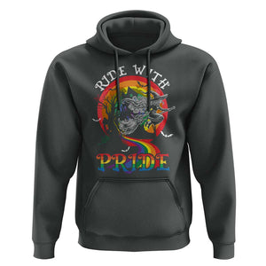 Funny Halloween LGBT Hoodie Ride With Pride Witch Rainbow Spooky And Pride TS09 Dark Heather Print Your Wear