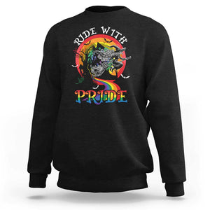 Funny Halloween LGBT Sweatshirt Ride With Pride Witch Rainbow Spooky And Pride TS09 Black Print Your Wear