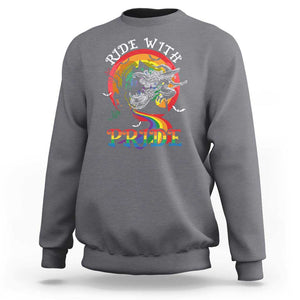 Funny Halloween LGBT Sweatshirt Ride With Pride Witch Rainbow Spooky And Pride TS09 Charcoal Print Your Wear