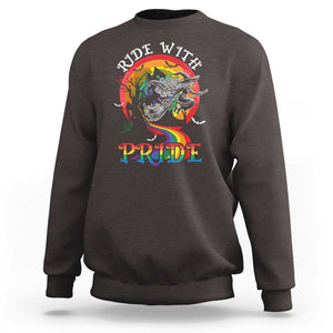 Funny Halloween LGBT Sweatshirt Ride With Pride Witch Rainbow Spooky And Pride TS09 Dark Chocolate Print Your Wear