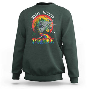 Funny Halloween LGBT Sweatshirt Ride With Pride Witch Rainbow Spooky And Pride TS09 Dark Forest Green Print Your Wear