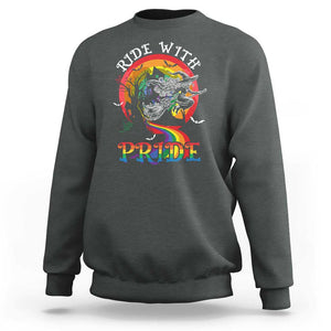 Funny Halloween LGBT Sweatshirt Ride With Pride Witch Rainbow Spooky And Pride TS09 Dark Heather Print Your Wear