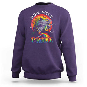 Funny Halloween LGBT Sweatshirt Ride With Pride Witch Rainbow Spooky And Pride TS09 Purple Print Your Wear