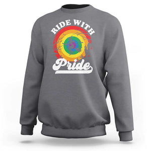 Funny Halloween LGBT Sweatshirt Ride With Pride Witch Rainbow TS09 Charcoal Print Your Wear