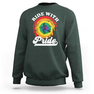 Funny Halloween LGBT Sweatshirt Ride With Pride Witch Rainbow TS09 Dark Forest Green Print Your Wear