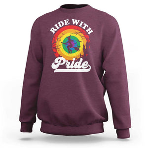 Funny Halloween LGBT Sweatshirt Ride With Pride Witch Rainbow TS09 Maroon Print Your Wear