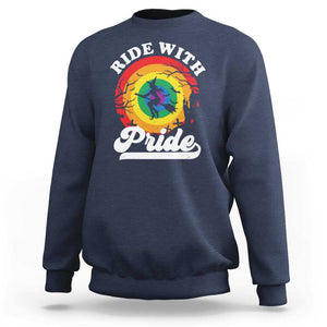 Funny Halloween LGBT Sweatshirt Ride With Pride Witch Rainbow TS09 Navy Print Your Wear