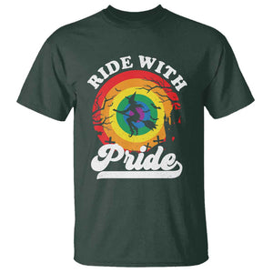 Funny Halloween LGBT T Shirt Ride With Pride Witch Rainbow TS09 Dark Forest Green Print Your Wear
