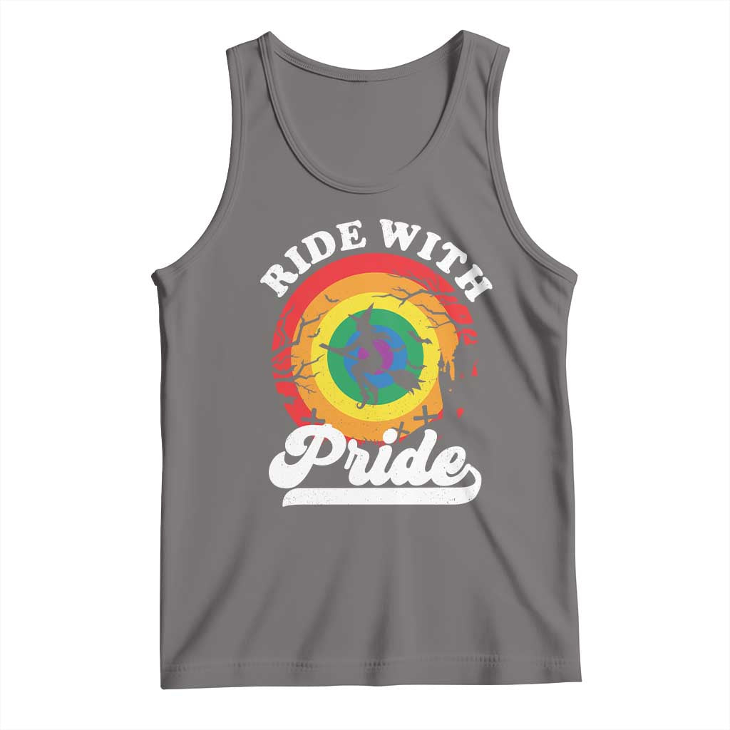 Funny Halloween LGBT Tank Top Ride With Pride Witch Rainbow TS09 Deep Heather Print Your Wear