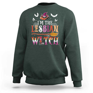 Funny Halloween LGBT Sweatshirt I'm The Lesbian Witch Spooky Season TS09 Dark Forest Green Print Your Wear