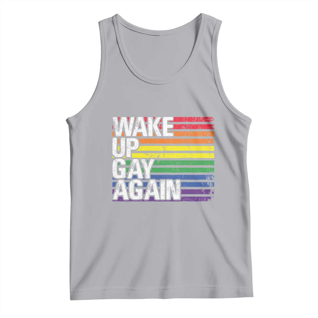 Funny LGBT Pride Tank Top Wake Up Gay Again TS09 Athletic Heather Print Your Wear