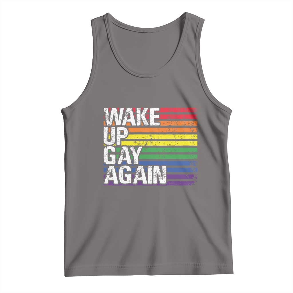 Funny LGBT Pride Tank Top Wake Up Gay Again TS09 Deep Heather Print Your Wear