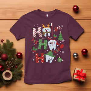 Dentist Christmas Ho Ho Ho Funny Tooth Dental T Shirt TS09 Maroon Print Your Wear