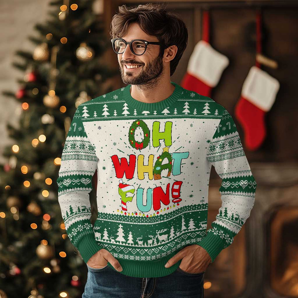 Oh What Fun Xmas Candy Cane Ugly Christmas Sweater TS09 Green Print Your Wear