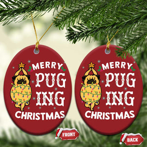 Funny Merry Pugging Christmas Dog Pugmas Pug Christmas Ornament TS09 Oval Red Print Your Wear