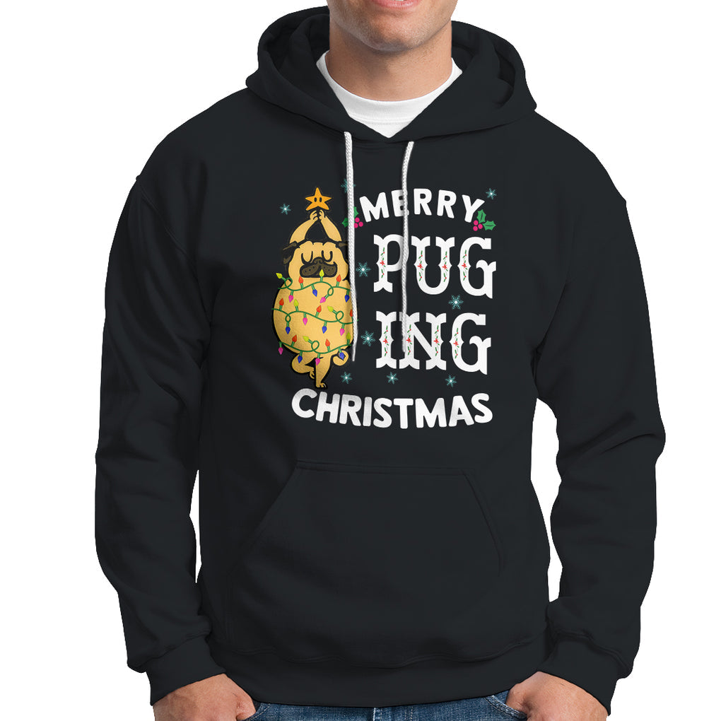 Merry Pugging Christmas Dog Pugmas Pug Xmas Hoodie TS09 Dark Heather Printyourwear