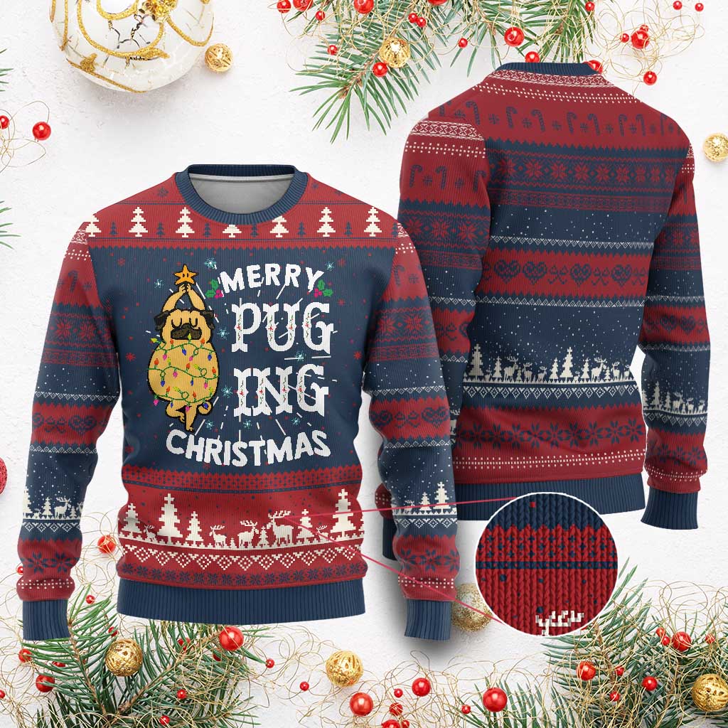 Funny Merry Pugging Christmas Dog Pugmas Pug Ugly Christmas Sweater TS09 Burgundy Print Your Wear