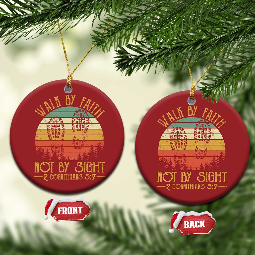 Christian Christmas Ornament Walk By Faith Not By Sight Retro TS09 Circle Red Print Your Wear