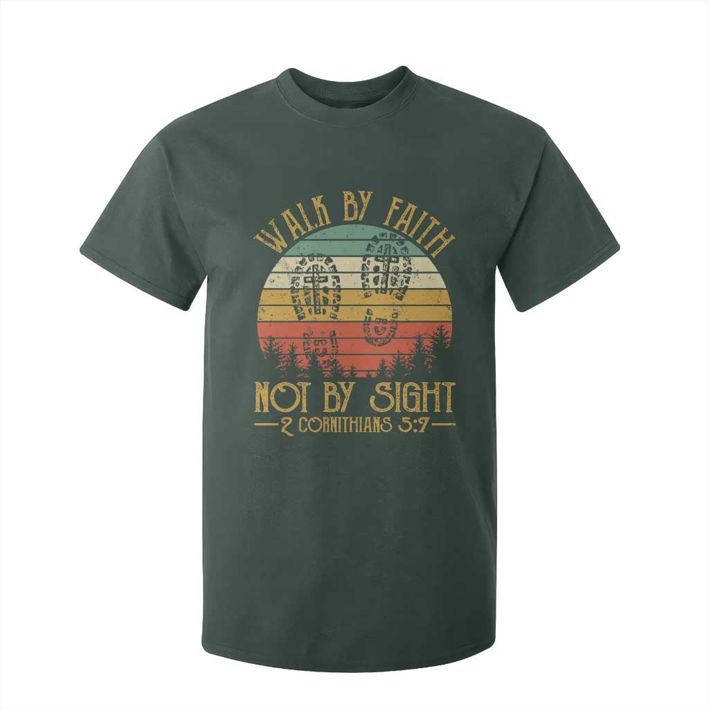 Christian T Shirt For Kid Walk By Faith Not By Sight Retro TS09 Dark Forest Green Print Your Wear