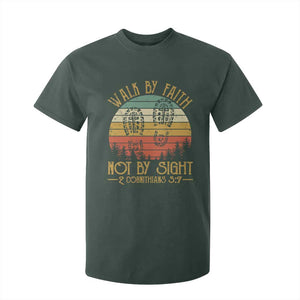 Christian T Shirt For Kid Walk By Faith Not By Sight Retro TS09 Dark Forest Green Print Your Wear