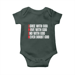 Christian Baby Onesie Amen Agree Move End With God Never Doubt God TS09 Dark Forest Green Print Your Wear