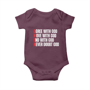 Christian Baby Onesie Amen Agree Move End With God Never Doubt God TS09 Maroon Print Your Wear